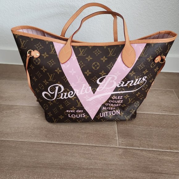 Louis Vuitton Monogram Puerto Banus V Neverfull MM Rose Ballerine - Picture 1 of 16